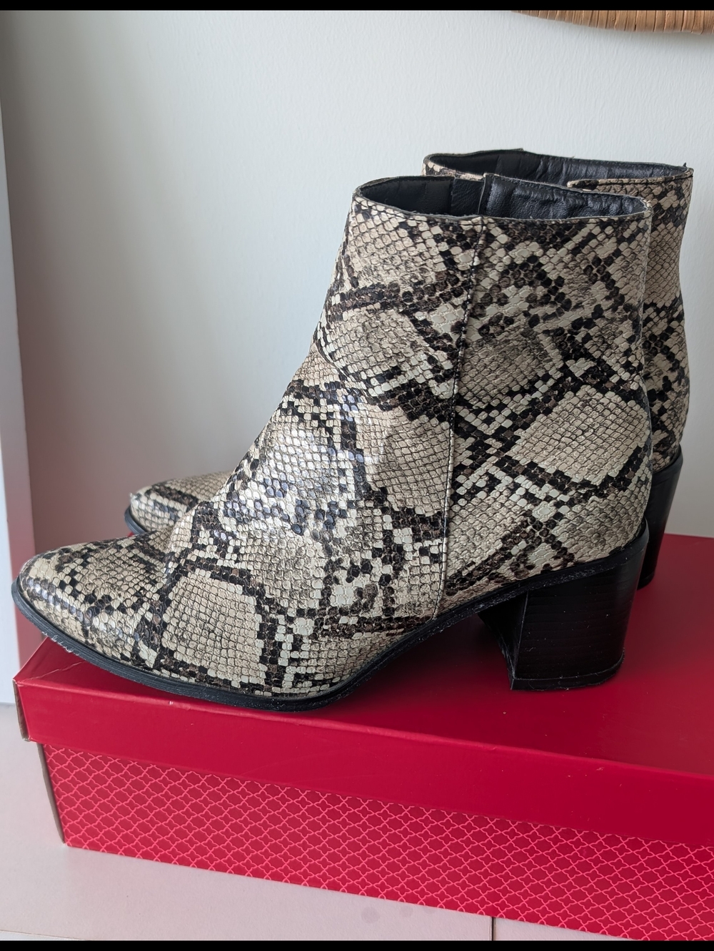 Snake-Print Ankle Boots - Neutral Tones Size 9 , Fits Like An 8